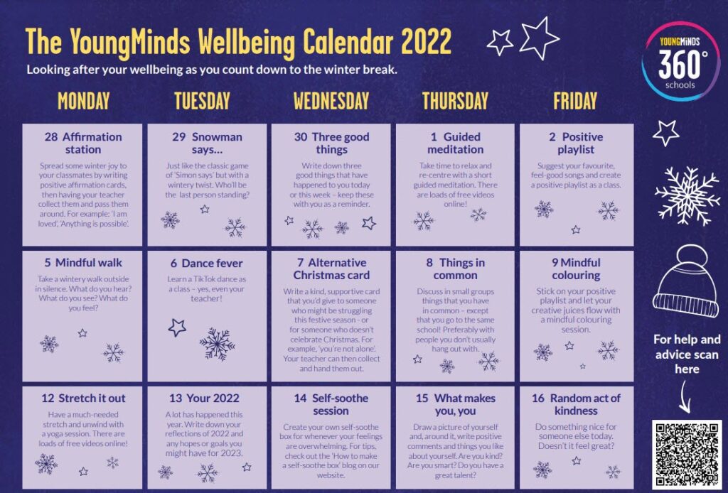 secondary school wellbeing calendar