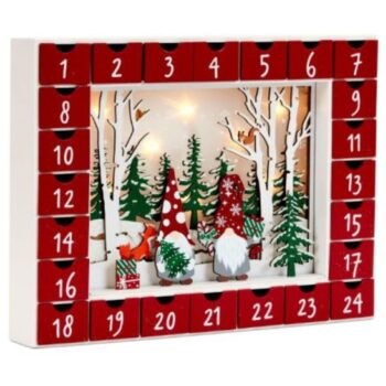 Traditional Wooden Advent Calendar with Gonk Winter Scene - White